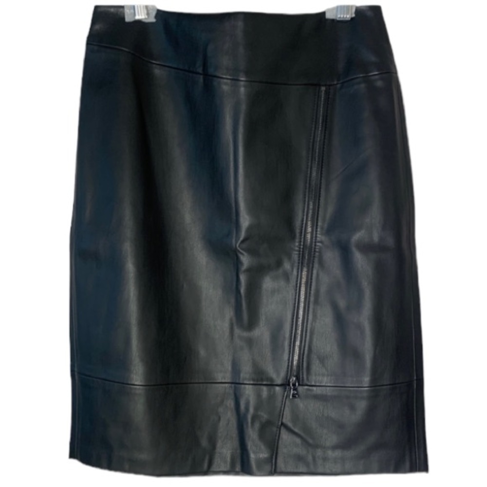 Gerry Weber Black Faux Leather Front Zip Pencil Midi Skirt Size M